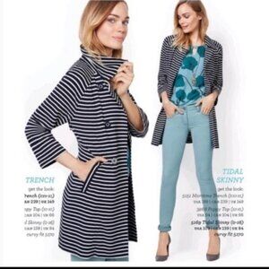 CABI Striped Maritime Trench Coat Navy/White XS #5151 EUC